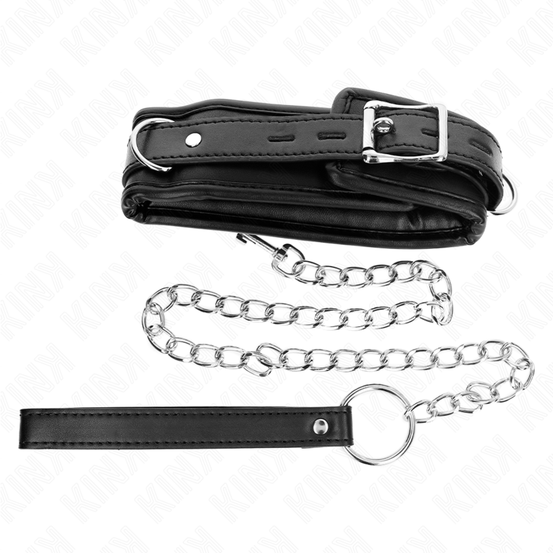 Collier BDSM Lourd Cuir Laisse de 65 cm Réglable - Kink