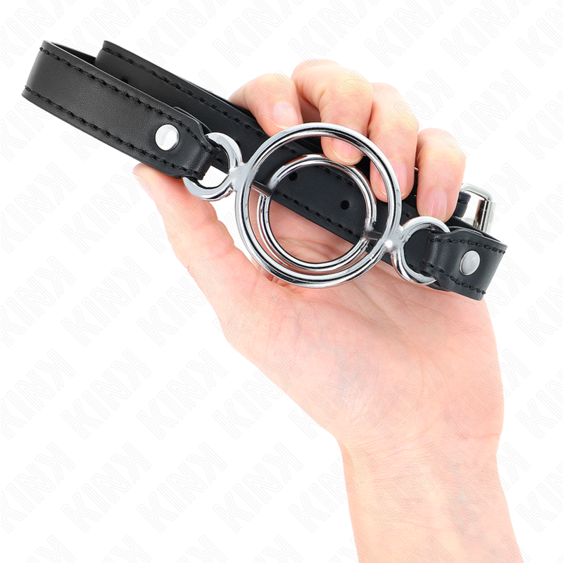 Bâillon BDSM O-Ring Multiple 4 Anneaux Interchangeables Cuir - Kink