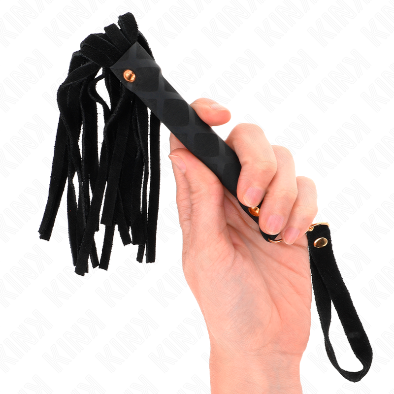 Mini Fouet BDSM Daim Véritable Manche Bois 30 cm - Kink