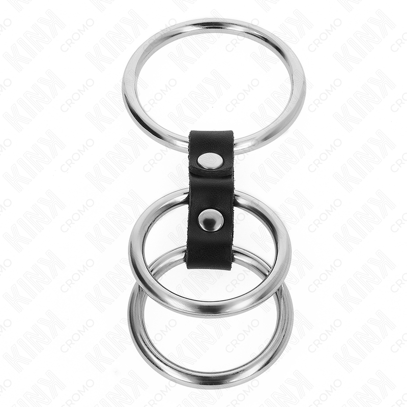 Cockring Triple Métal 3 Tailles Sangles Cuir Ajustables - Kink