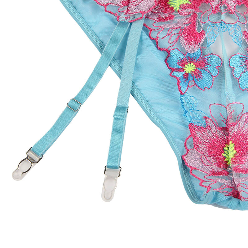 Ensemble Lingerie 3 Pièces Soutien-Gorge Culotte Porte-Jarretelles Floral - Subblime