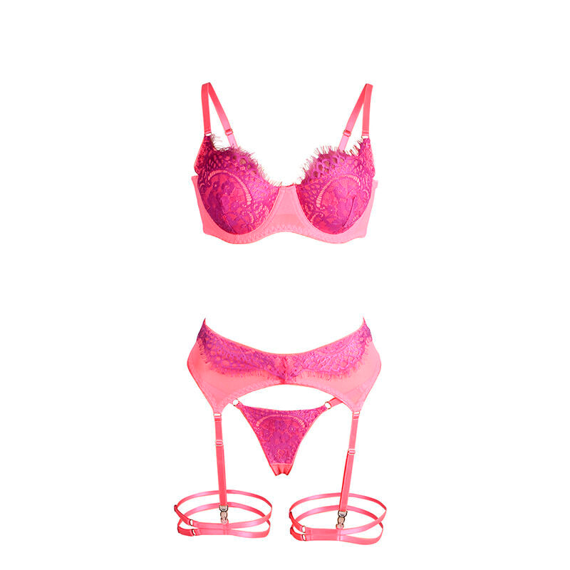Ensemble Lingerie Soutien-Gorge Porte-Jarretelles Dentelle Vert Rose - Subblime