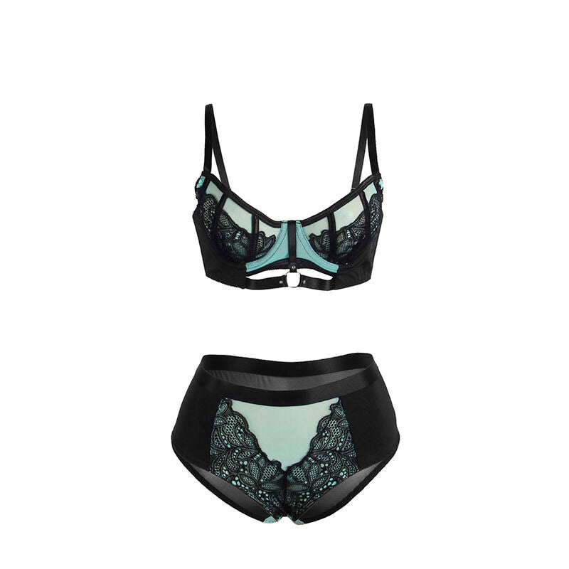 Ensemble Lingerie Soutien-Gorge Zippé String Cuir Verni Résille - Subblime