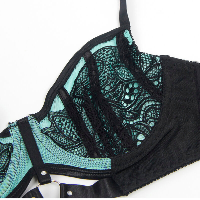 Ensemble Lingerie Soutien-Gorge Zippé String Cuir Verni Résille - Subblime