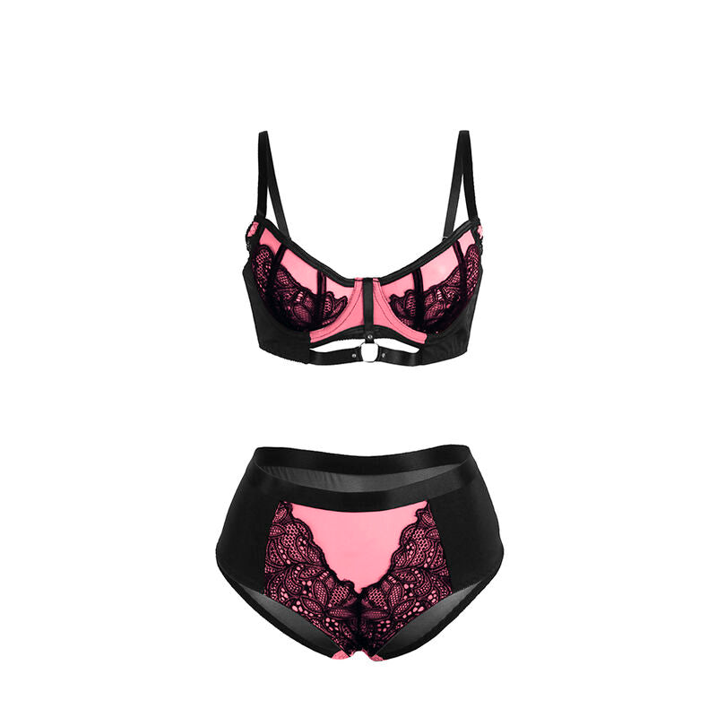 Ensemble Lingerie Soutien-Gorge Zippé String Cuir Verni Résille - Subblime