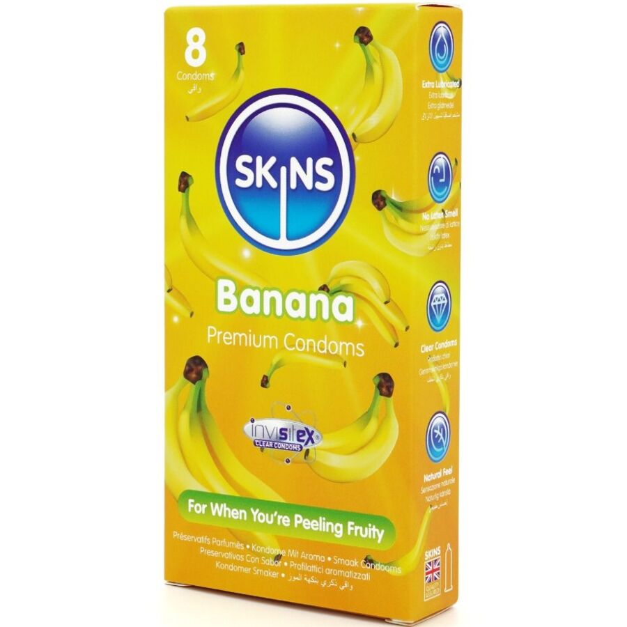 Préservatifs Aromatisés Banane ou Fraise Extra Lubrifiés - Skins