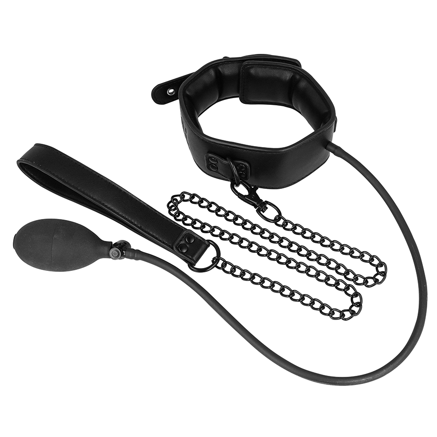 Collier d'Étranglement Gonflable BDSM avec Chaîne Cuir Végan - Fetish Submissive