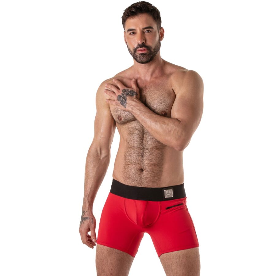 Silhouette de face du boxer Locker Gear rouge coupe longue près du corps