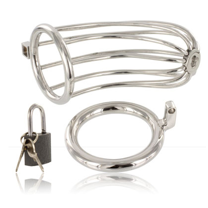 Cage de Chasteté Oiseau Acier Inoxydable 3 Anneaux Cadenas - Metal Hard