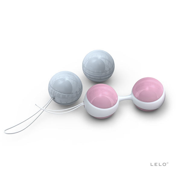 Boules de geisha Luna Beads Mini Lelo, quatre boules roses et bleues et support