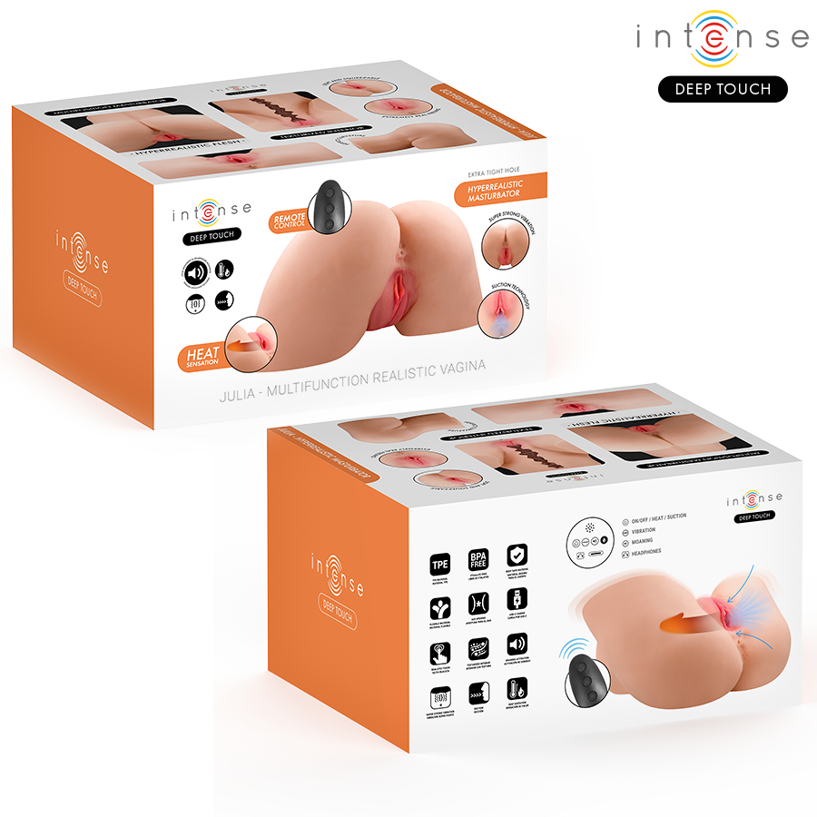 INTENSE DEEP TOUCH - JULIA MASTURBATEUR VAGINAL AVEC SUCCION, CHALEUR, VIBRATION ET EFFETS VOCAUX AVEC TÉLÉCOMMANDE 9 KG