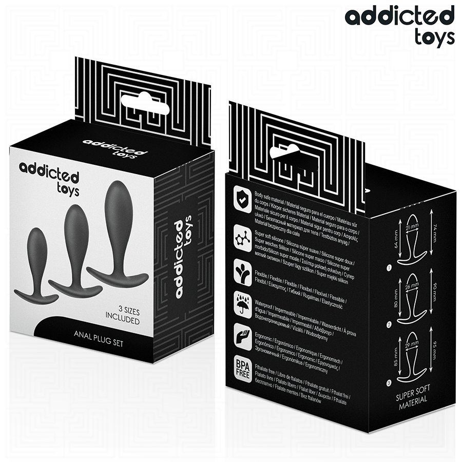 Kit 3 Plugs Anaux Progressifs Silicone Base Ancre 3 Tailles - Addicted Toys