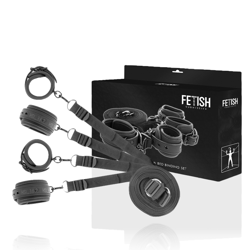 Kit Bondage de Lit Menottes Doublure Néoprène Cuir Vegan - Fetish Submissive