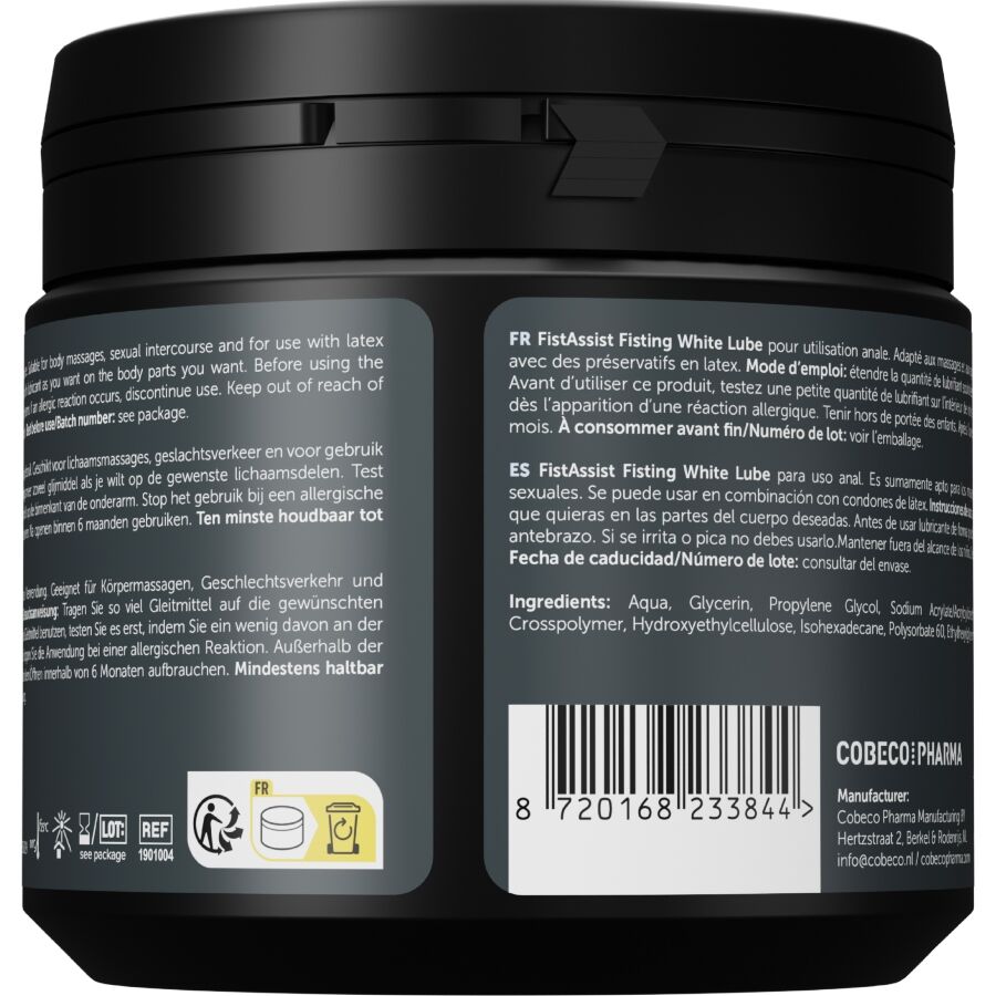 Lubrifiant Fisting Blanc Extra-Épais Base Eau 500 ml - Cobeco Pharma