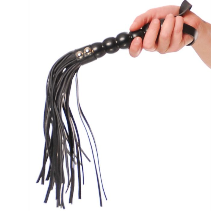 Martinet Cat-o-Nine BDSM Manche Perles de Bois Vinyle 52 cm - Fetish Fantasy