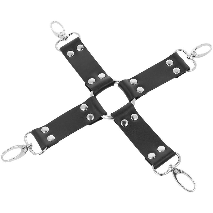 Menottes BDSM Cuir Mains et Pieds Réglables Anneaux en D - Darkness