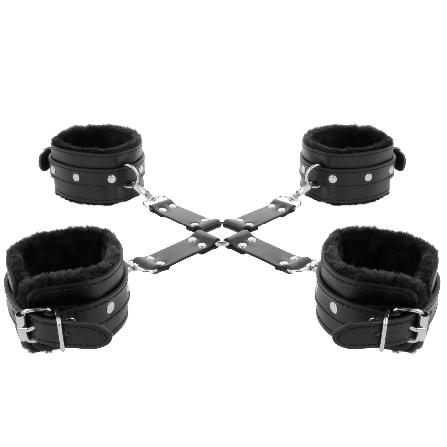 Menottes BDSM Cuir Mains et Pieds Réglables Anneaux en D - Darkness