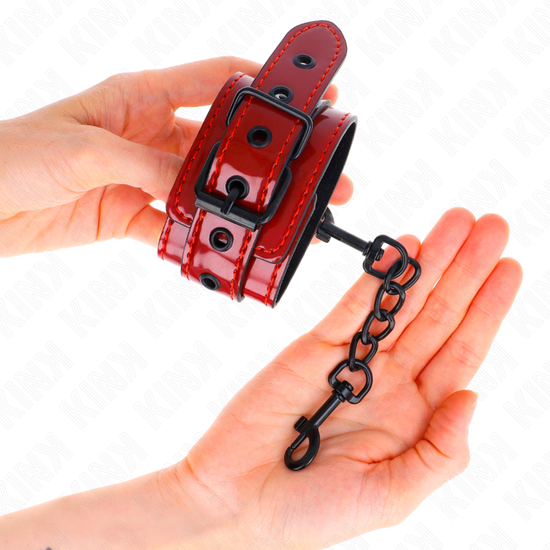 Menottes BDSM Poignets Cuir Rouge Foncé 23 x 5 cm - Kink