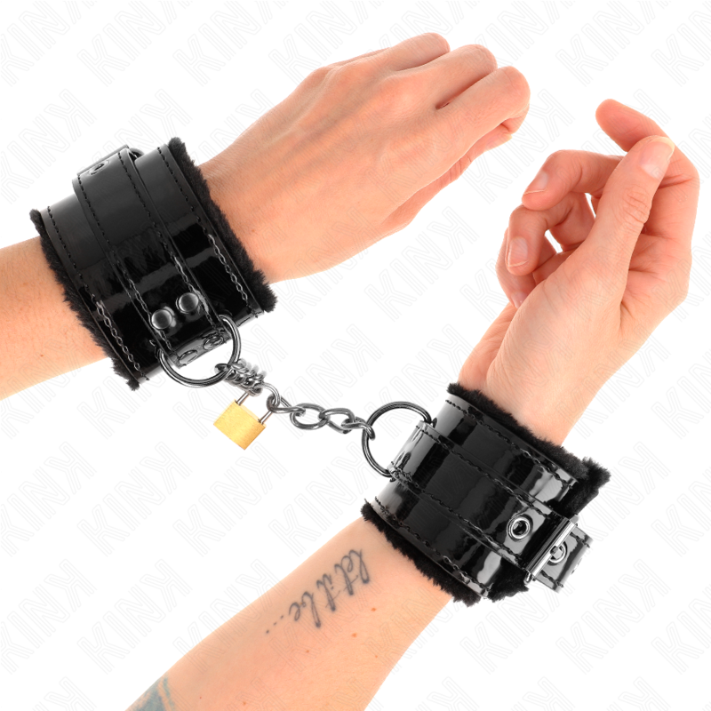 Menottes BDSM Poignets Cuir Verrou Cuivre Réglable 17-29 cm - Kink