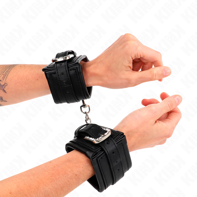 Menottes BDSM Poignets Strass Cuir Ajustables 25-32 cm - Kink