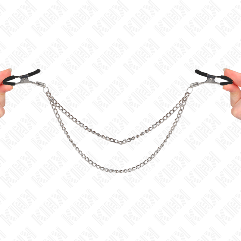 Pinces à Tétons BDSM Double Chaîne Épaisse Argent 20/23 cm - Kink
