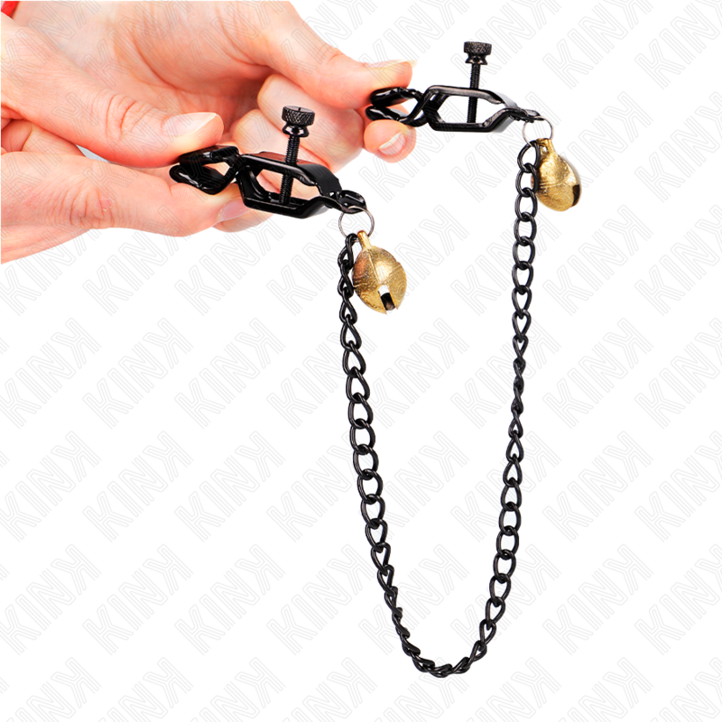 Pinces à Tétons Chaîne Plate et Cloches Argent 30 cm - Kink