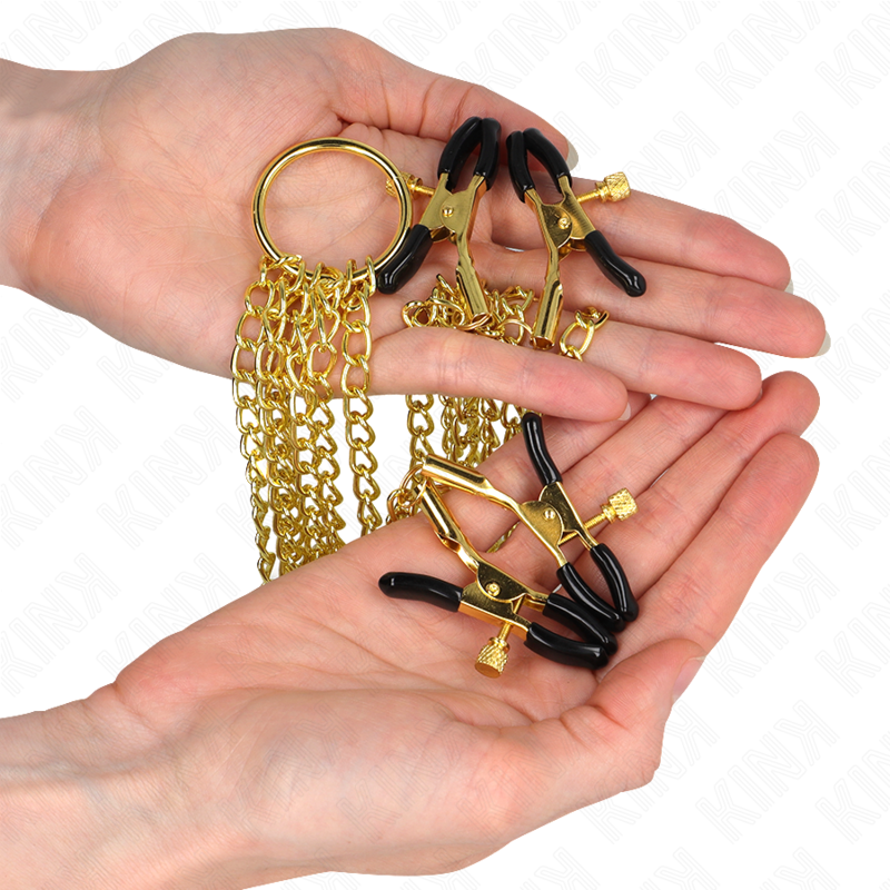 Pinces à Tétons et Clitoris Réglables Lot de 4 Doré - Kink