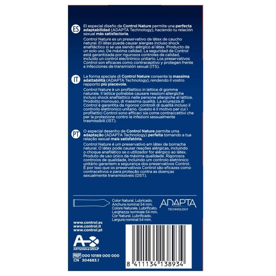 Préservatifs Adapta Nature Latex Naturel Lubrifiés Boîte de 24 - Control