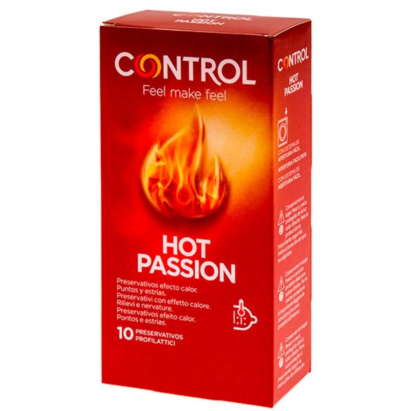 Préservatifs Effet Réchauffant Hot Passion Points et Reliefs 10 Unités - Control