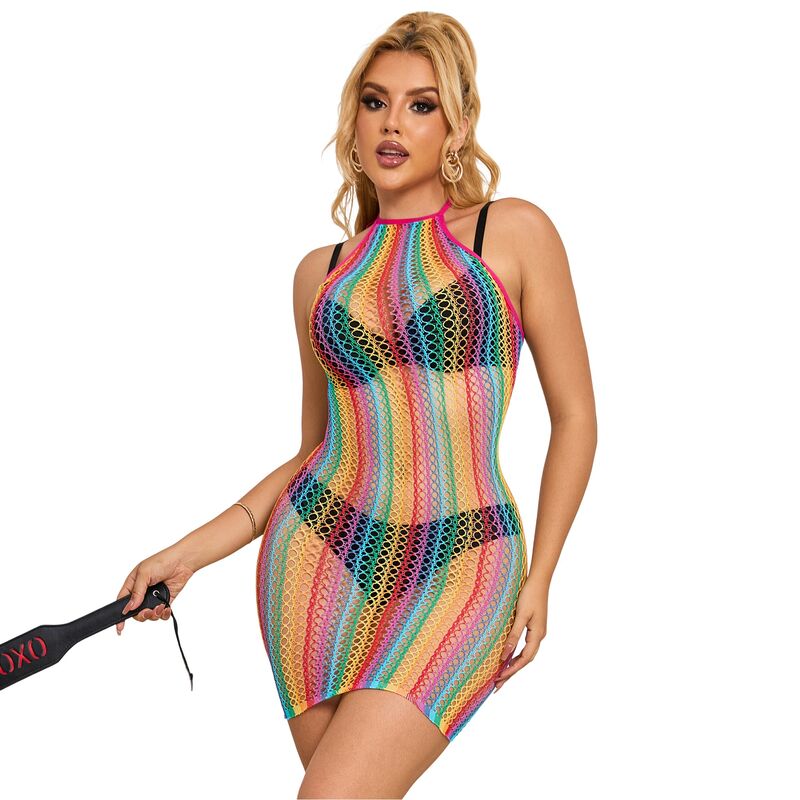 Robe Résille Arc-en-Ciel Sexy Coupe Ajustée Taille Unique - Subblime