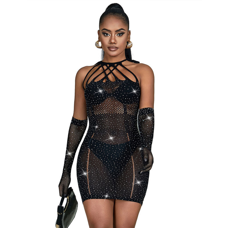 Robe Résille Sexy Strass et Paillettes Noir Taille Unique - Subblime