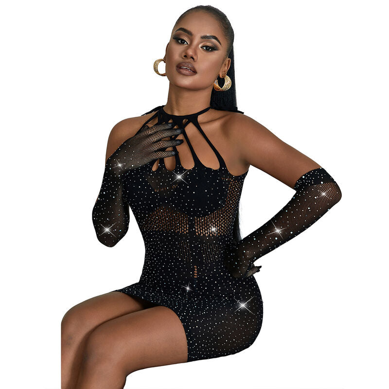 Robe Résille Sexy Strass et Paillettes Noir Taille Unique - Subblime