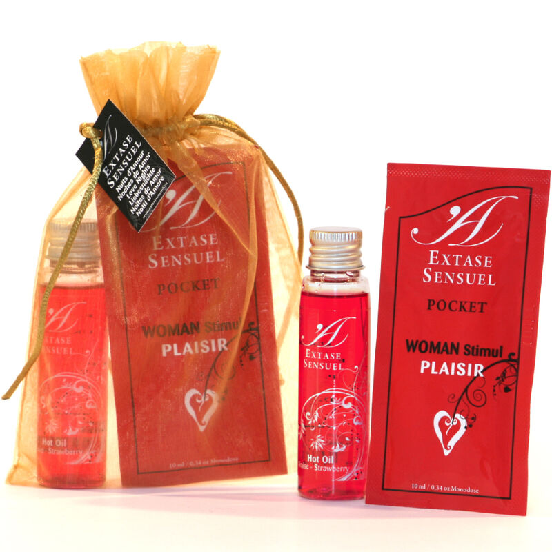 Set Nuits d'Amour Format Voyage Huile Chauffante & Stimulant Fraise - Extase Sensual