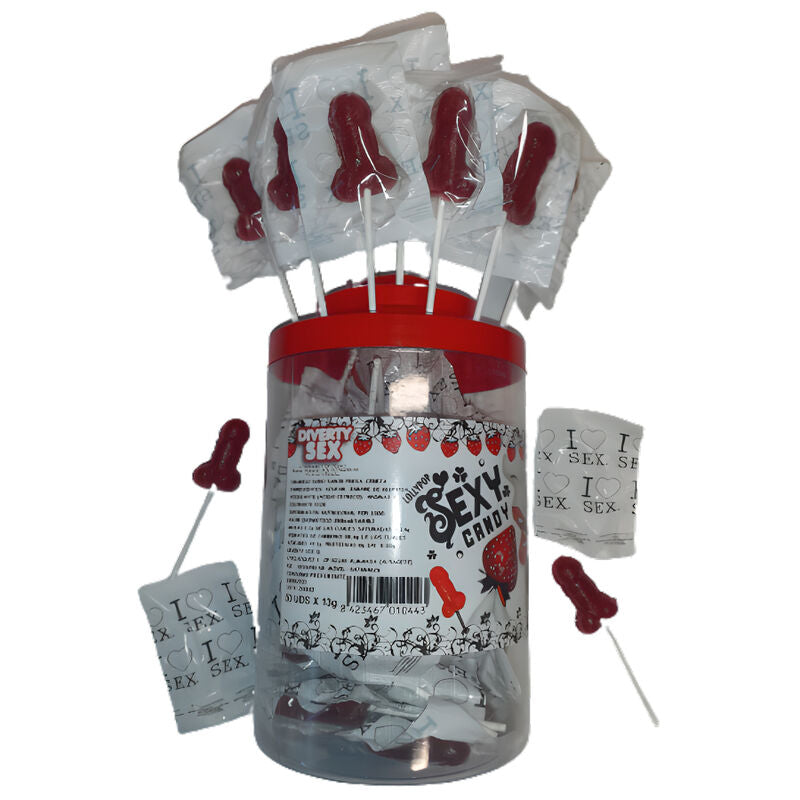 Sucettes Pénis Fraise et Cerise Pot de 50 Unités Festives - Diablo Picante