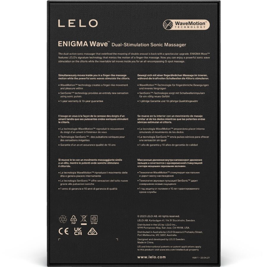 Vibromasseur Clitoris Point G Enigma Wave SenSonic WaveMotion 8 Modes - Lelo