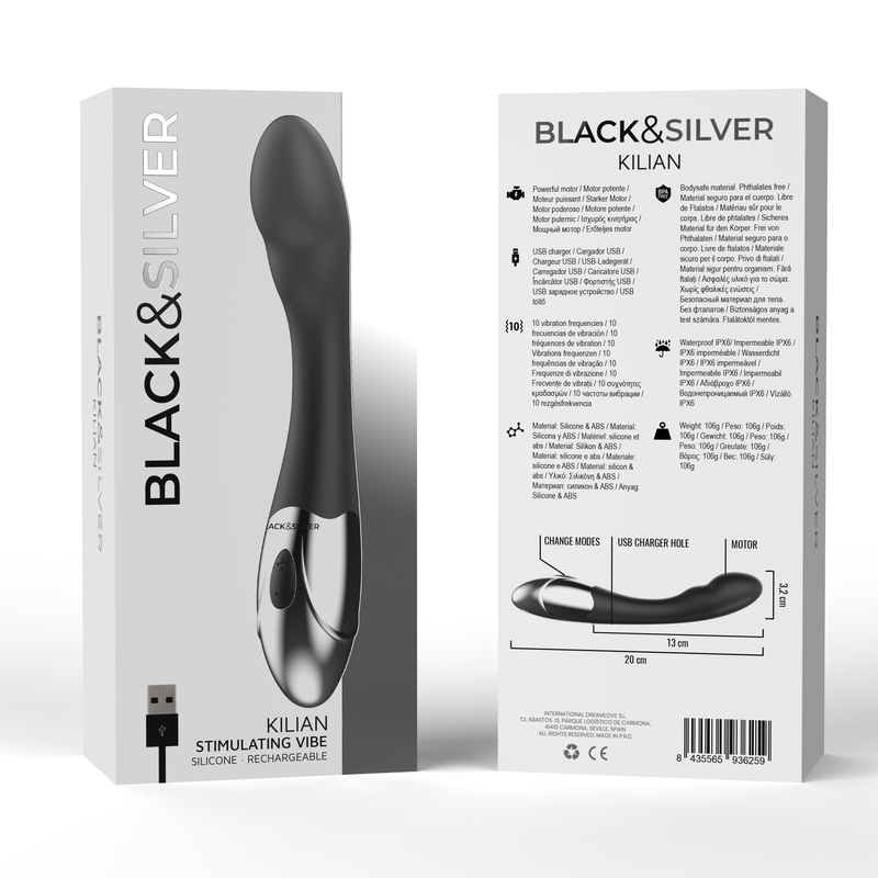 Vibromasseur Kilian Stimulating Vibe 10 Modes Rechargeable USB - Black&Silver
