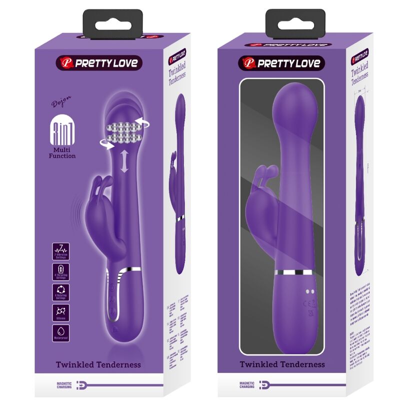 Vibromasseur Rabbit Dejon 3-en-1 Perles Rotatives Poussée Rechargeable - Pretty Love