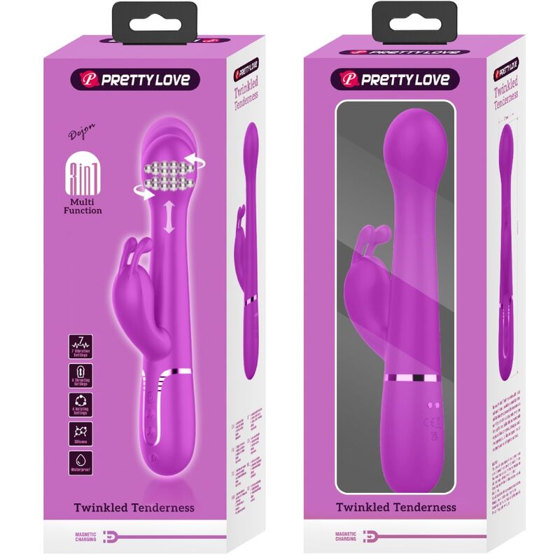 Vibromasseur Rabbit Dejon 3-en-1 Perles Rotatives Rechargeable - Pretty Love