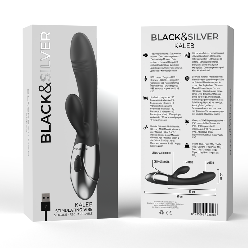 Vibromasseur Rabbit Kaleb 2 Moteurs 10 Modes Rechargeable USB - Black&Silver